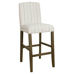 Benzara Fabric Upholstered Wooden Barstool with Striped Cushioned Seat, White and Gray BM195199 Gray and White Wood Plywood and Fabric BM195199