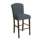 Benzara Fabric Upholstered Wooden Barstool with Button Tufted Back, Blue and Brown, Large BM195201 Blue and Brown Wood Plywood and Fabric BM195201