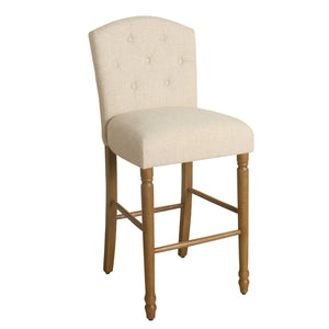 Benzara Fabric Upholstered Wooden Barstool with Button Tufted Back, Cream and Brown BM195202 Cream and Brown Wood Plywood and Fabric BM195202