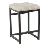 Benzara Metal Counter Stool with Fabric Upholstered Dyeing Patterned Seat, Gray and Black BM195203 Gray and Black Metal Plywood and Fabric BM195203