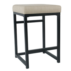 Benzara Open Back Metal Counter Stool with Fabric Upholstered Padded Seat, Beige and Black BM195206 Beige and Black Metal Plywood and Fabric BM195206