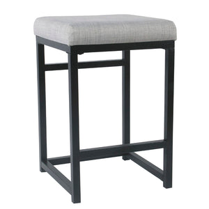 Benzara Open Back Metal Counter Stool with Fabric Upholstered Padded Seat, Gray and Black BM195207 Gray and Black Metal Plywood and Fabric BM195207