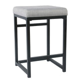 Benzara Open Back Metal Counter Stool with Fabric Upholstered Padded Seat, Gray and Black BM195207 Gray and Black Metal Plywood and Fabric BM195207