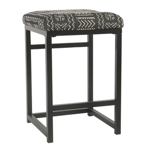 Benzara Metal Open Back Counter Stool with Fabric Upholstered Padded Seat, Black and White BM195209 Black and White Metal Plywood and Fabric BM195209