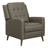 Fabric Upholstered Button Tufted Recliner With Wooden Tapered Legs, Gray and Brown