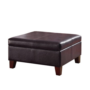 Benzara Leatherette Upholstered Wooden Ottoman With Hinged Storage, Brown, Large BM195755 Brown Wood, Plywood and Faux leather BM195755