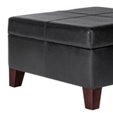 Benzara Leatherette Upholstered Wooden Ottoman With Hinged Storage, Black and Brown, Large BM195756 Black and Brown Wood, Plywood and Faux leather BM195756