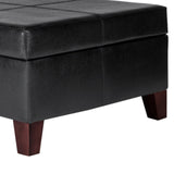 Benzara Leatherette Upholstered Wooden Ottoman With Hinged Storage, Black and Brown, Large BM195756 Black and Brown Wood, Plywood and Faux leather BM195756