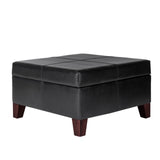 Benzara Leatherette Upholstered Wooden Ottoman With Hinged Storage, Black and Brown, Large BM195756 Black and Brown Wood, Plywood and Faux leather BM195756