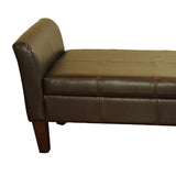 Benzara Leatherette Upholstered Storage Bench With Tapered Wooden Legs, Brown BM195757 Brown Faux Leather, Wood and Plywood BM195757