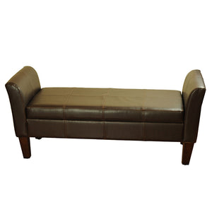 Benzara Leatherette Upholstered Storage Bench With Tapered Wooden Legs, Brown BM195757 Brown Faux Leather, Wood and Plywood BM195757