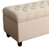 Benzara Fabric Upholstered Button Tufted Wooden Bench With Hinged Storage, Cream and Brown BM195761 Cream and Brown Polyester, Wood and Plywood BM195761