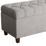 Benzara Fabric Upholstered Button Tufted Wooden Bench With Hinged Storage, Gray and Brown BM195762 Gray and Brown Polyester, Wood and Plywood BM195762