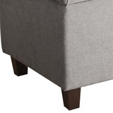 Benzara Fabric Upholstered Button Tufted Wooden Bench With Hinged Storage, Gray and Brown BM195762 Gray and Brown Polyester, Wood and Plywood BM195762