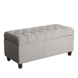 Benzara Fabric Upholstered Button Tufted Wooden Bench With Hinged Storage, Gray and Brown BM195762 Gray and Brown Polyester, Wood and Plywood BM195762