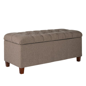 Benzara Textured Fabric Upholstered Tufted Wooden Bench With Hinged Storage, Brown BM195764 Brown Polyester, Wood and Plywood BM195764