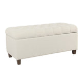 Benzara Fabric Upholstered Button Tufted Wooden Bench With Hinged Storage, White and Brown BM195765 White and Brown Polyester, Wood and Plywood BM195765