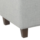 Benzara Fabric Upholstered Button Tufted Wooden Bench With Hinged Storage, Light Gray and Brown BM195766 Light Gray and Brown Polyester, Wood and Plywood BM195766