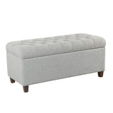 Benzara Fabric Upholstered Button Tufted Wooden Bench With Hinged Storage, Light Gray and Brown BM195766 Light Gray and Brown Polyester, Wood and Plywood BM195766