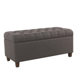 Benzara Fabric Upholstered Button Tufted Wooden Bench With Hinged Storage, Dark Gray and Brown BM195768 Gray and Brown Polyester, Wood and Plywood BM195768