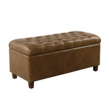 Benzara Leatherette Upholstered Button Tufted Wooden Bench With Hinged Storage, Brown BM195769 Brown Faux Leather, Rubberwood and Plywood BM195769