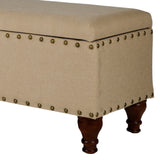 Benzara Fabric Upholstered Wooden Storage Bench With Nail head Trim, Large, Tan Brown BM195770 Brown Polyester, Wood and Plywood BM195770