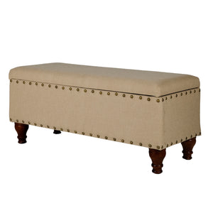 Benzara Fabric Upholstered Wooden Storage Bench With Nail head Trim, Large, Tan Brown BM195770 Brown Polyester, Wood and Plywood BM195770