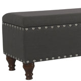 Benzara Fabric Upholstered Wooden Storage Bench With Nail head Trim, Large, Dark Gray and Brown BM195772 Dark Gray and Brown Polyester, Wood and Plywood BM195772