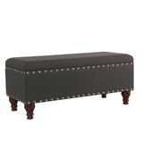 Benzara Fabric Upholstered Wooden Storage Bench With Nail head Trim, Large, Dark Gray and Brown BM195772 Dark Gray and Brown Polyester, Wood and Plywood BM195772