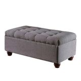 Benzara Fabric Upholstered Tufted Storage Bench With Wooden Bun Feet, Gray and Brown BM195775 Gray and Brown Fabric, Wood and Plywood BM195775