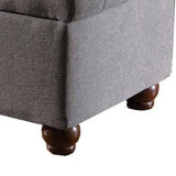 Benzara Fabric Upholstered Tufted Storage Bench With Wooden Bun Feet, Gray and Brown BM195775 Gray and Brown Fabric, Wood and Plywood BM195775