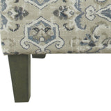 Benzara Medallion Print Fabric Upholstered Wooden Bench With Hinged Storage, Large, Blue and Cream BM195785 Blue and Cream Fabric, Rubberwood and Plywood BM195785