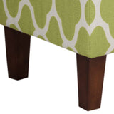 Benzara Quatrefoil Print Fabric Upholstered Wooden Bench With Hinged Storage, Large, Green and Cream BM195789 Green and Cream Fabric, Wood and Plywood BM195789