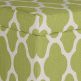 Benzara Quatrefoil Print Fabric Upholstered Wooden Bench With Hinged Storage, Large, Green and Cream BM195789 Green and Cream Fabric, Wood and Plywood BM195789