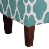 Benzara Quatrefoil Print Fabric Upholstered Wooden Bench With Hinged Storage, Large, Teal Blue and Cream BM195790 Blue and Cream Fabric, Wood and Plywood BM195790