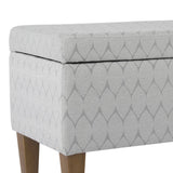 Benzara Geometric Patterned Fabric Upholstered Wooden Bench with Hinged Storage, Large, Gray and Brown BM195791 Gray and Brown Chenille Fabric, Wood and Plywood BM195791