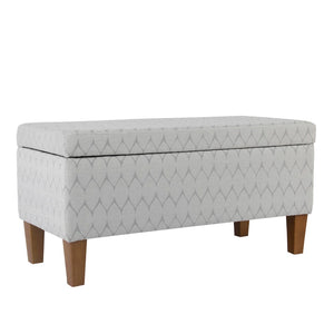 Benzara Geometric Patterned Fabric Upholstered Wooden Bench with Hinged Storage, Large, Gray and Brown BM195791 Gray and Brown Chenille Fabric, Wood and Plywood BM195791