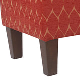 Benzara Geometric Patterned Fabric Upholstered Wooden Bench with Hinged Storage, Large, Orange and Brown BM195792 Orange and Brown Chenille Fabric, Wood and Plywood BM195792