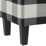 Benzara Checkered Pattern Fabric Upholstered Storage Bench With Tapered Wood Legs, Large, Black and White BM195794 Black and White Fabric, Wood and Plywood BM195794