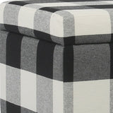 Benzara Checkered Pattern Fabric Upholstered Storage Bench With Tapered Wood Legs, Large, Black and White BM195794 Black and White Fabric, Wood and Plywood BM195794