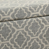 Benzara Geometric Trellis Patterned Fabric upholstered Wooden Bench With Storage, Large, Gray and Cream BM195795 Gray and Cream Fabric, Wood and Plywood BM195795