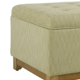 Benzara Herringbone Textured Fabric Upholstered Wooden Ottoman With Button Tufted Top, Beige and Brown BM195797 Beige and Brown Wood, Plywood and Polyester BM195797