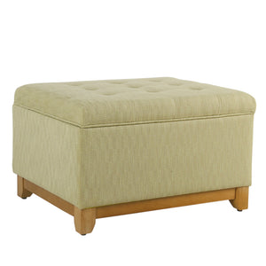 Benzara Herringbone Textured Fabric Upholstered Wooden Ottoman With Button Tufted Top, Beige and Brown BM195797 Beige and Brown Wood, Plywood and Polyester BM195797