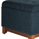 Benzara Textured Fabric Upholstered Wooden Ottoman With Button Tufted Top, Blue and Brown BM195798 Blue and Brown Wood, Plywood and Polyester BM195798