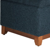 Benzara Textured Fabric Upholstered Wooden Ottoman With Button Tufted Top, Blue and Brown BM195798 Blue and Brown Wood, Plywood and Polyester BM195798