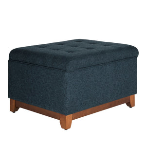 Benzara Textured Fabric Upholstered Wooden Ottoman With Button Tufted Top, Blue and Brown BM195798 Blue and Brown Wood, Plywood and Polyester BM195798