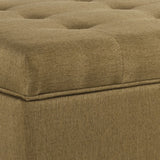 Benzara Button Tufted Fabric Upholstered Wooden Ottoman With Hinged Storage, Brown BM195799 Brown Wood, Plywood and Polyester BM195799