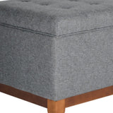 Benzara Textured Fabric Upholstered Wooden Ottoman With Button Tufted Top, Gray and Brown BM195800 Gray and Brown Wood, Plywood and Polyester BM195800