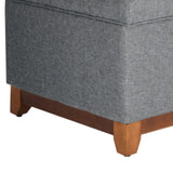 Benzara Textured Fabric Upholstered Wooden Ottoman With Button Tufted Top, Gray and Brown BM195800 Gray and Brown Wood, Plywood and Polyester BM195800