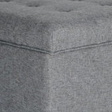 Benzara Textured Fabric Upholstered Wooden Ottoman With Button Tufted Top, Gray and Brown BM195800 Gray and Brown Wood, Plywood and Polyester BM195800